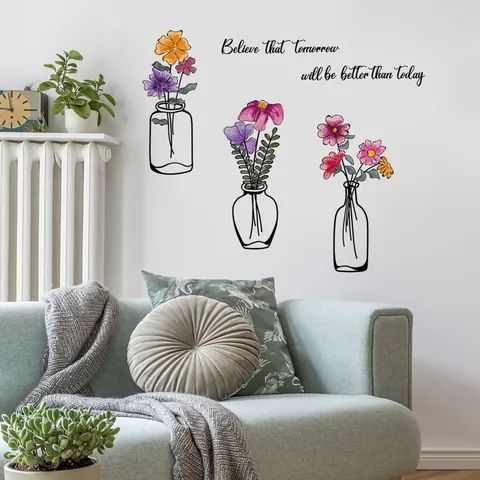 Adesivi Murali Vaso di Fiori Nordici Con Citazioni Ispiratrici Decalcomanie in PVC Impermeabili per Soggiorno Camera da Letto