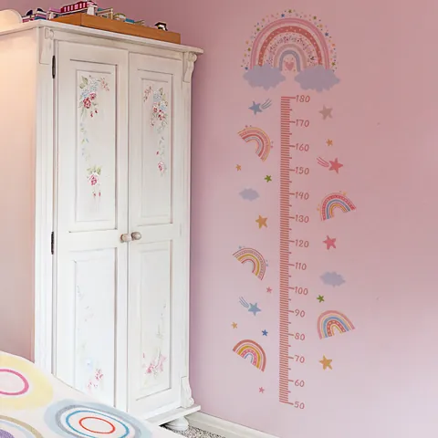 Rainbow Kids Height Growth Chart Wall Sticker Cartoon PVC Self Adhesive Decal For Nursery Playroom Bedroom