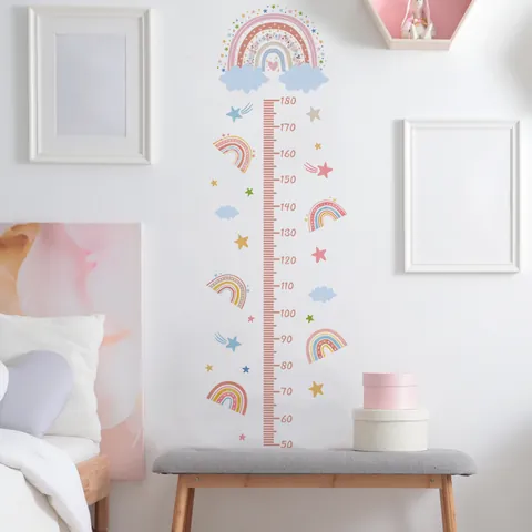 Rainbow Kids Height Growth Chart Wall Sticker Cartoon PVC Self Adhesive Decal For Nursery Playroom Bedroom