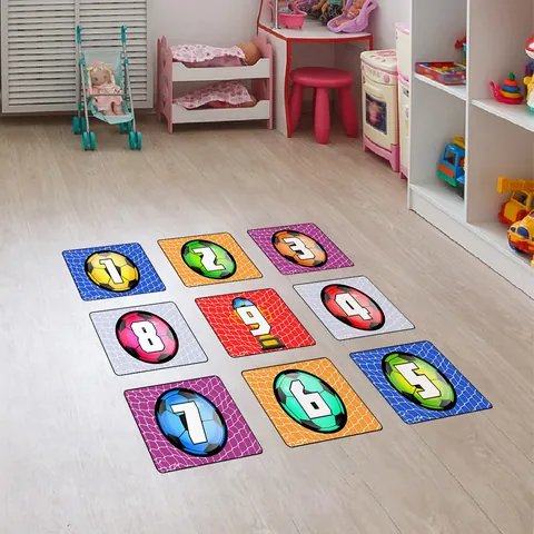 Adesivi per Pavimento Educativi a Tema Calcio con Numeri PVC Impermeabile Decalcomanie Gioco Digitale per Cameretta Bambini Casa