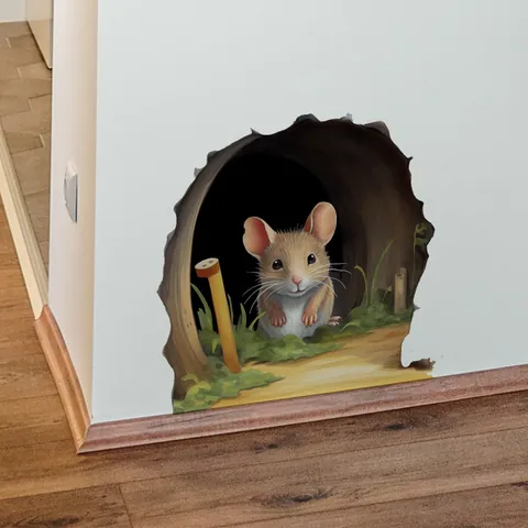 3D Creative Cartoon Mouse Hole Wall Sticker Removable PVC Decal For Skirting Line Bedroom Living Room Animal Home Decor