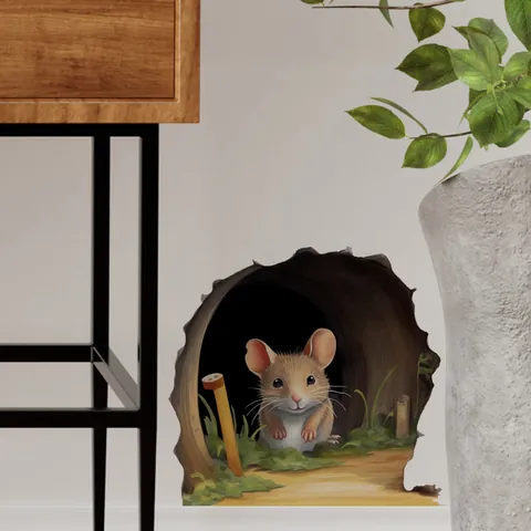 3D Creative Cartoon Mouse Hole Wall Sticker Removable PVC Decal For Skirting Line Bedroom Living Room Animal Home Decor