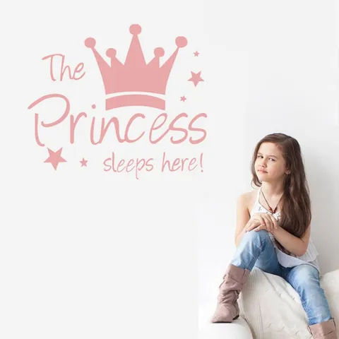Pink Princess Crown Wall Sticker With Stars The Princess Sleeps Here Removable PVC Decal For Girls Bedroom Nursery Decor