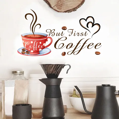 But First Coffee Wall Sticker PVC Waterproof Removable Coffee Cup Decal For Kitchen Cafe Shop Dining Room Home Decor Art