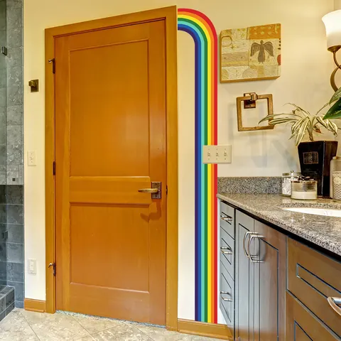Irreguläres Lineares Regenbogen Wandtattoo PVC Selbstklebend Mehrfarbige Streifen Wandaufkleber Für Kinderzimmer Deko