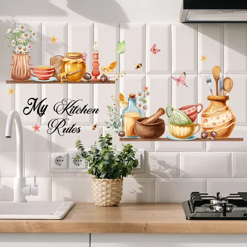 Watercolor Kitchen Wall Stickers My Kitchen Rules Removable PVC Decals For Dining Room Home Decor Wall Art Mural