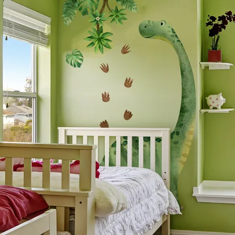 Cartoon Dinosaur Wall Stickers PVC Forest Green Leaves Tree Decals Kids Room Nursery Decor Removable Mural