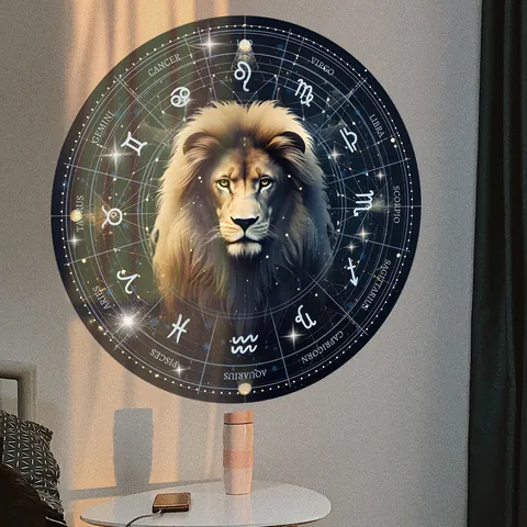 Realistischer Löwenkopf Tierkreiszeichen Rundes Wandtattoo Astrologie Konstellation Papierkunst Wandbild Für Schlafzimmer