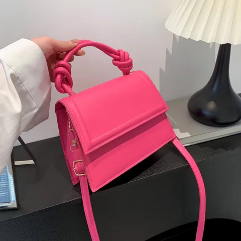 Damen Mode PU Leder Knotengriff Umhängetasche Minimalistisch Einfarbig Mini Quadratische Handtasche Für Den Täglichen Einkauf