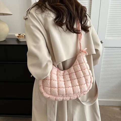 Damen Gesteppte Puffer Hobo Tasche Oxford Gewebe Plissiert Schultergurt Große Kapazität Cloud Umhängetasche Für Den Alltag