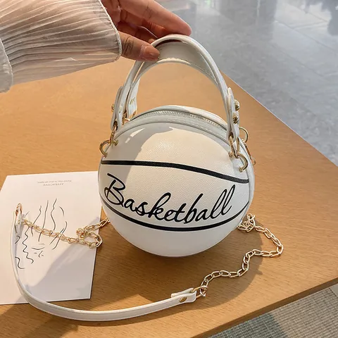 Bolso de Mano Creativo con Forma de Baloncesto de Cuero PU Para Mujer Con Cadena Dorada Bolso Bandolera