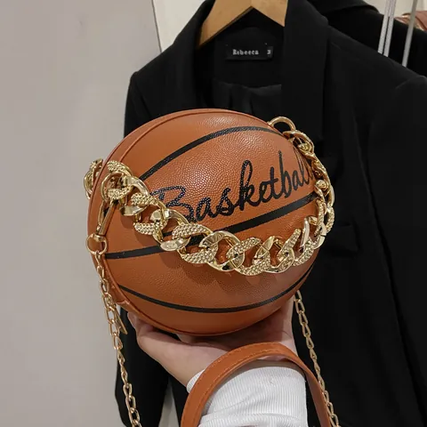 Bolso de Hombro Creativo con Forma de Baloncesto Para Mujer Moda Cuero PU Cadena de Metal Bolso Bandolera Bolso Deportivo Elegante