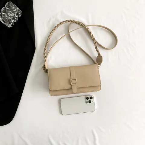 Bolso Cuadrado Pequeño de Cuero PU para Mujer Con Asa Trenzada Correa de Hombro Ajustable Bolso Retro Vintage