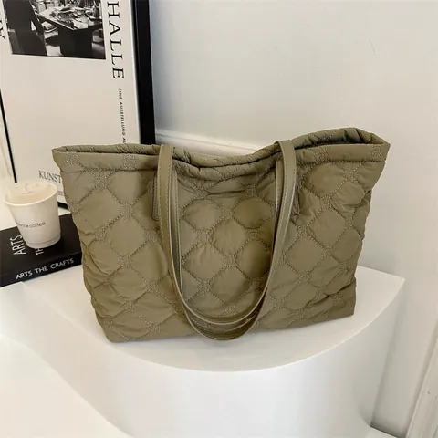 Damen Gesteppte Tragetasche Große Kapazität Rautenmuster Puffer Schultertasche Wattierte Handtasche Für Den Alltag