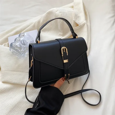 Vintage PU Lederen Vierkante Crossbody Handtas Voor Dames Met Metalen Gesp Goudkleurige Hardware Schoudertas