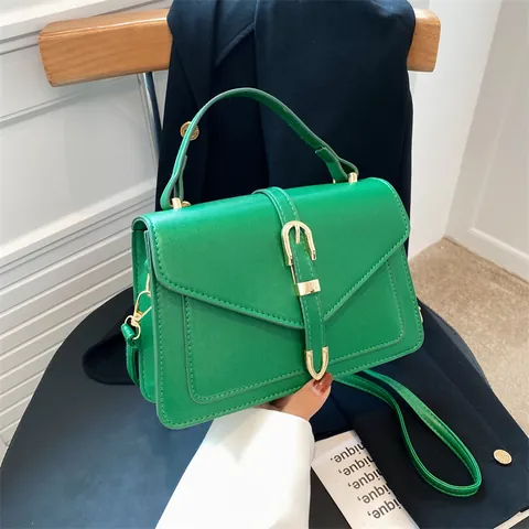 Sac à Bandoulière Carré en Cuir PU Vintage pour Femmes Avec Boucle en Métal Matériel Doré Sac à Main Sac à Épaule