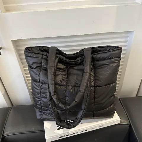 Damen Quilted Puffer Tote Bag Große Kapazität Leichtes Nylon Mode Gitter Schultertasche Gesteppte Handtasche Für Arbeit Alltag