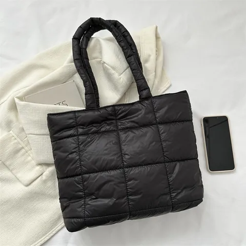 Damen Quilted Puffer Tote Bag Große Kapazität Leichtes Nylon Mode Gitter Schultertasche Gesteppte Handtasche Für Arbeit Alltag