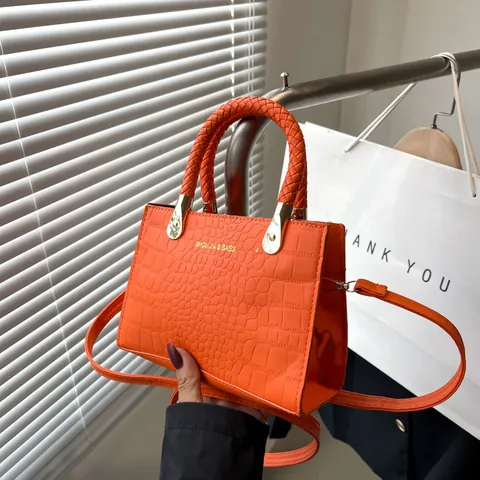 Krokodil-Muster PU Leder Damen Kleine Quadratische Tasche Gewebter Griff Handtasche Schultertasche Vintage Elegante Umhängetasche