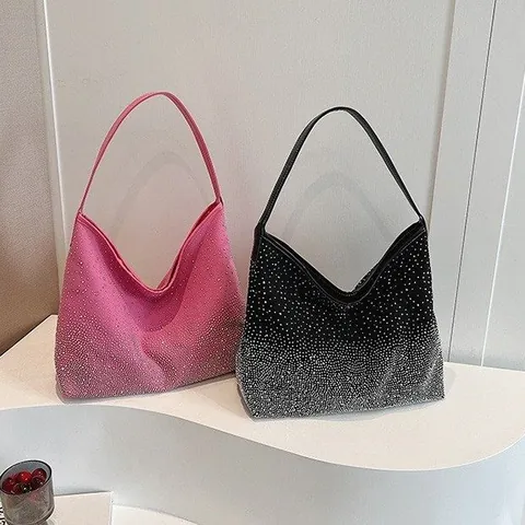 Dames Strass Sterren Tote Bag Mode Grote Capaciteit PU Leer Glinsterende Schoudertas Glitter Hobo Bag Dagelijks Feest Handtas