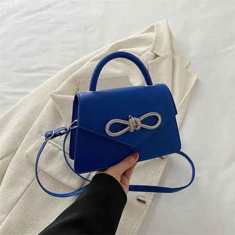 Women Fashion PU Leather Shoulder Bag Rhinestone Bowknot Crossbody Handbag For Party Wedding Small Square Purse Elegant Messenger Bag