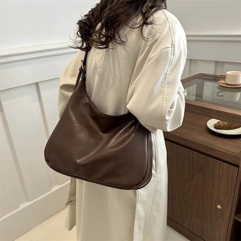Bolso Hobo de Mujer Gran Capacidad de Cuero PU Minimalista Color Sólido Bolso de Hombro Versátil Casual Tote para Diario