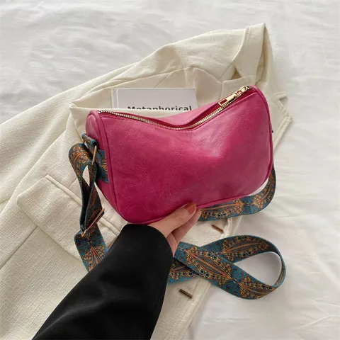 Vintage Boston Umhängetasche Für Damen Modische PU Leder Breiter Gurt Schultertasche Kissenform Pendler Handtasche