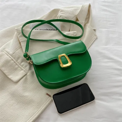 Bolso de Montura de Cuero PU para Mujer Cruzado Minimalista Urbano Color Sólido Bolso de Hombro Con Hebilla de Metal Dorado Correa Ajustable