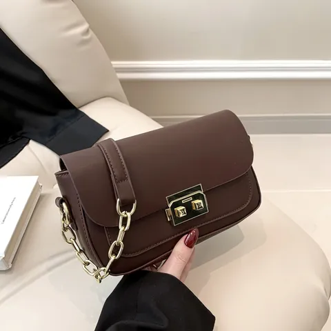 Französisch Minimalistisch PU Leder Kleine Quadratische Schultertasche Für Damen Vintage Goldkette Umhängetasche Täglich Büro Unterarmtasche