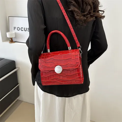 Bolso de Mano Vintage de Cuero PU con Patrón de Cocodrilo para Mujer Elegante Bolso Cruzado Cuadrado Pequeño con Hebilla Redonda Plateada