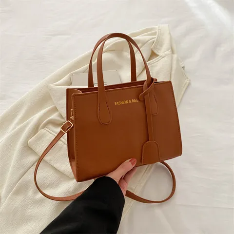 Women Fashion Letter Print PU Leather Handbag Small Square Tote Shoulder Crossbody Bag Trendy Street Style Commuter Purse