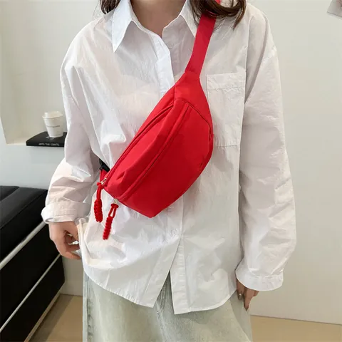 Casual Solid Color Oxford Cloth Chest Bag For Women Men Streetwear Fashion Waterproof Nylon Waist Pack Crossbody Bag With Braided Zipper Pulls