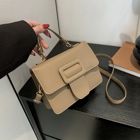 Women Vintage Lychee Pattern PU Leather Handbag Small Square Crossbody Bag With Top Handle Large Buckle Shoulder Bag