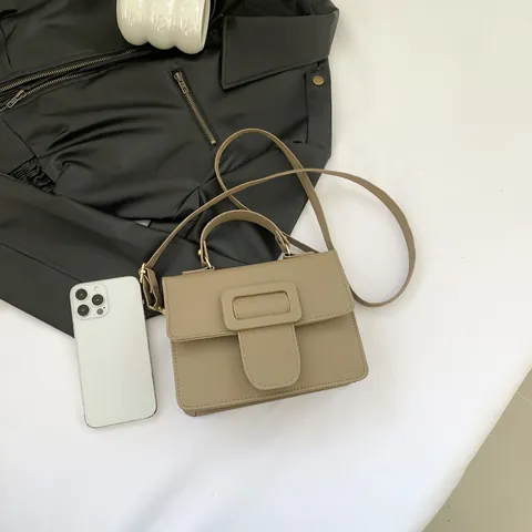 Women Vintage Lychee Pattern PU Leather Handbag Small Square Crossbody Bag With Top Handle Large Buckle Shoulder Bag