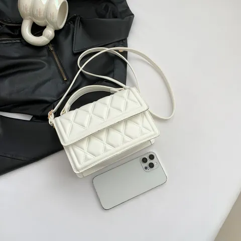 Elegant Quilted PU Leather Crossbody Bag For Women Small Square Handbag With Adjustable Shoulder Strap Versatile Shoulder Bag