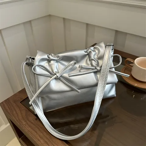 Women Fashion PU Leather Underarm Bag Solid Color Bowknot Decor Shoulder Bag Stylish Casual Crossbody Bag Summer Handbag