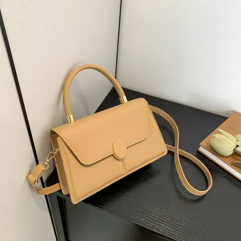 Borsa Donna Minimalista in Pelle PU Piccola Quadrata a Patta a Mano a Tracolla per Pendolare Ufficio Quotidiano Fibbia d'Oro