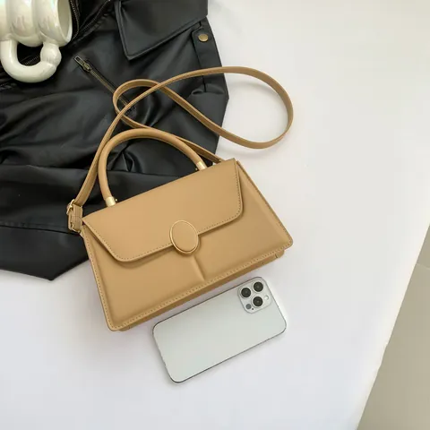 Borsa Donna Minimalista in Pelle PU Piccola Quadrata a Patta a Mano a Tracolla per Pendolare Ufficio Quotidiano Fibbia d'Oro