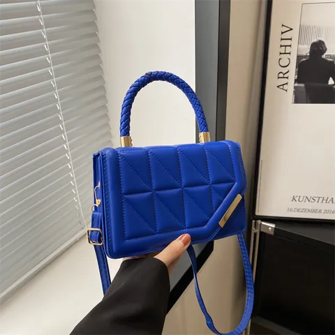Damen Gesteppte Dreiecksmuster Kleine Quadratische Tasche Mit Geflochtenem Griff Mode PU Leder Umhängetasche Handtasche