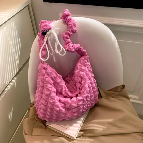 Sac à Bandoulière Pour Femmes Texture Bulle Grand Tissu Popcorn Puffy Hobo Cloud Bag Décontracté Quotidien Voyage Fourre-Tout