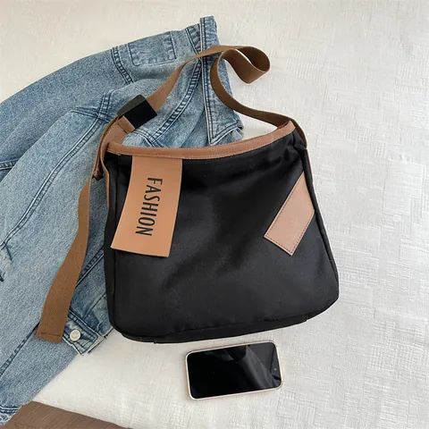 Damen Lässige Canvas Tragetasche Große Kapazität Buchstabenprint Patchwork Schultertasche Mode Täglicher Pendler Handtasche