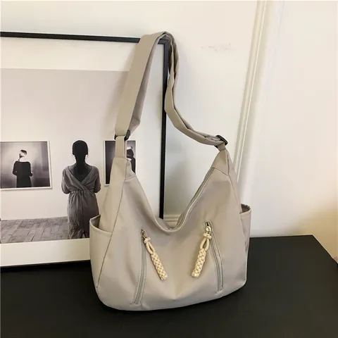 Borsa Tote Hobo in Nylon da Donna a Grande Capacità Casual Stile Giapponese Borsa a Tracolla Con Cuciture Multitasche