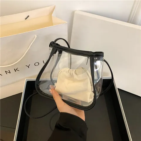 Transparente PVC Jelly Umhängetasche Für Damen Wasserdichte Klare Schulter Eimer Tasche Sommer Strand Handtasche Mit Tasche