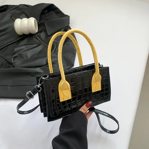 Kontrastfarbe Krokodil Muster PU Leder Handtasche Für Damen Mode Kleine Quadratische Crossbody Tasche Mit Verstellbarem Riemen