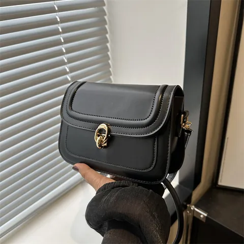 Borsa a Tracolla Minimalista in Pelle PU Stile Francese per Donna Serratura a Texture Vintage Piccola Borsa a Spalla Quadrata