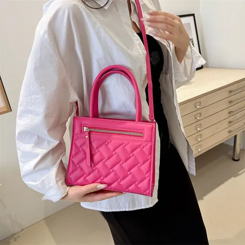 Borsa a Mano da Donna in Pelle PU Trapuntata Elegante Borsa a Tracolla Quadrata Goffrata a Quadri Con Manico e Tracolla Regolabile