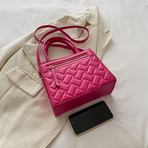 Borsa a Mano da Donna in Pelle PU Trapuntata Elegante Borsa a Tracolla Quadrata Goffrata a Quadri Con Manico e Tracolla Regolabile