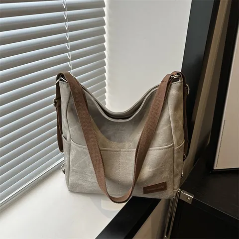 Borsa Tote da Donna in Denim Lavato di Grande Capacità Vintage Multi Tasca Borsa a Tracolla per il Pendolarismo Quotidiano di Moda