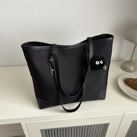 Damen Große Kapazität Tragetasche Canvas Kunstleder Kontrastnähte Nieten Detail Minimalistische Schulter Pendler Handtasche