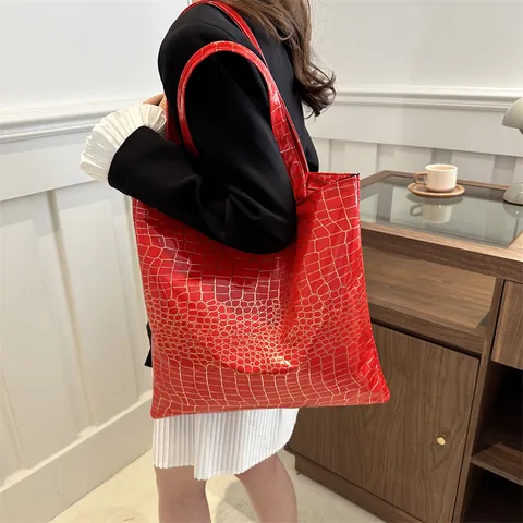 Damen Mode Krokodilmuster Große Kapazität Tote Bag Glänzende PU Leder Schultertasche Für Pendeln Täglich Street Style